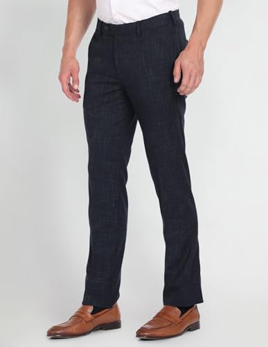 Arrow Patterned Dobby Trousers Navy