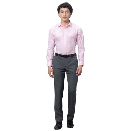 Park Avenue Men's Smart Fit Polyviscose Blend Flat Front Stripe Pattern Dark Grey Formal Trouser (Size: 36)-PMTX07539-G6