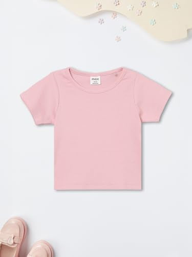 Max Girls Striped Pinafore Dress with T-Shirt (Pink_18-24 M)