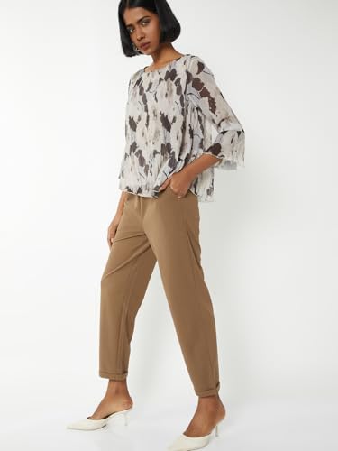 Max Women Textured Straight Fit Trousers (Brown_M)