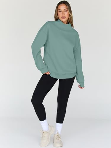 Trendy Queen Womens Oversized Sweatshirts Turtleneck Pullover Long Sleeve Hoodies Tops Fall Fashion Outfits 2025 Clothes, Green, Large