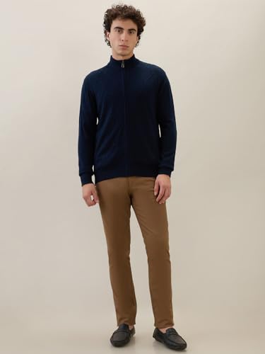 Raymond Men Regular Fit Structure Pattern Acrylic Wool Blend V Neck Full Sleeve Casual Winter Wear Blue