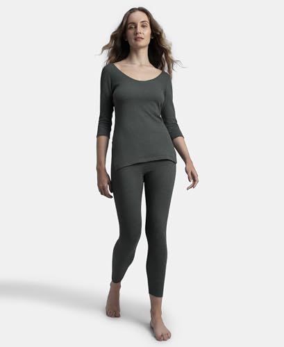 Jockey 2544 Women's Super Combed Cotton Rich Brushed Fabric Thermal Leggings with StayWarm Technology_Charcoal Melange_M