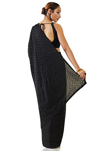 Soch Women Black Polyester Geometric Saree(Black_FS)