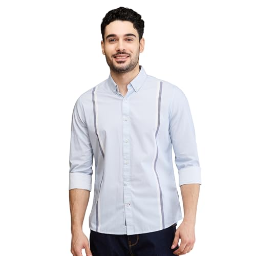 Being Human Light Blue Slim Fit Regular Collar Men's Shirt Clothing