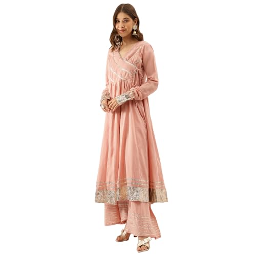 Divena Peach Solid Cotton gota Work Kurta set with Dupatta
