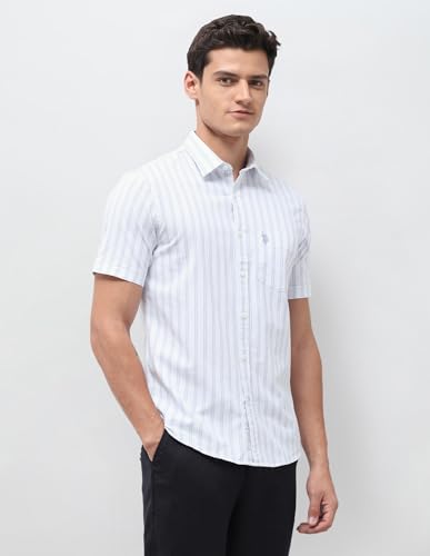U.S.Polo Association Men's Vertical Striped Oxford Shirt (USSHT3400H_Blue_46)
