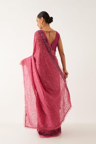 Taneira Pink Viscose Organza Embroidered SareeWith Unstitched Blouse(SPG07I00101-Pink)