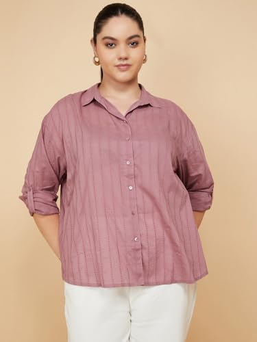 Max Women Embroidered Oversized Shirt (Purple_3XL)