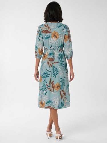 Max Women Floral Print Midi Dress(Blue_XS)