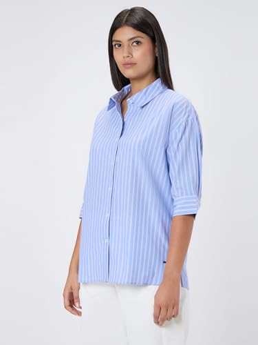 Pepe Jeans Blue Striped Women Three-Quarter Sleeves Shirt