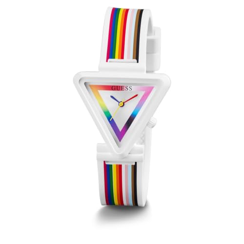 Guess Gt Fame Analog Watch for Woman with White Triangle Dial & Multicolor Silicone Strap Band Water Resistant Women's Wrist Watches - GW0679L2M