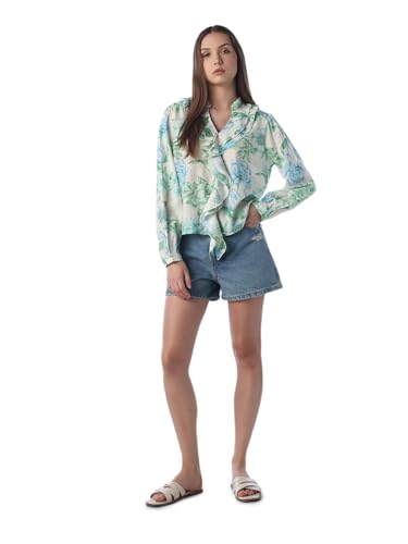 ONLY Women Floral Print Regular Fit Green Top