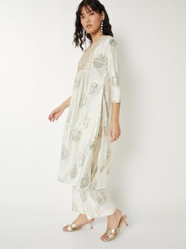 Max Women Printed Straight Kurta Set(White_L)
