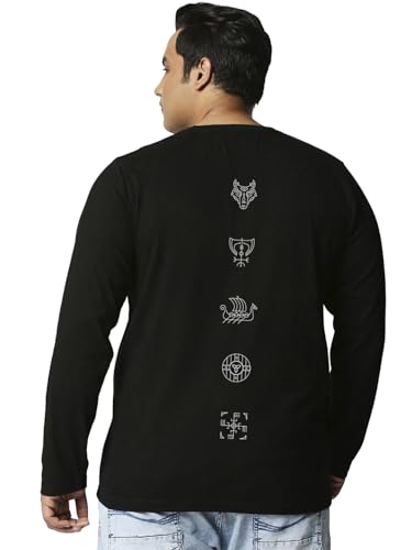 Bewakoof Men's Graphic Print Regular Fit Full Sleeve Round Neck Cotton Plus Size T-Shirt_694251_Black_3XL