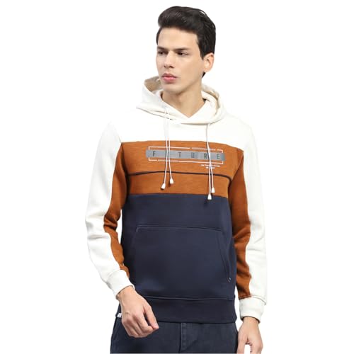 Monte Carlo Mens Printed White & Rust Hooded Neck Full Sleeve Sweatshirt (224066316-2-38)