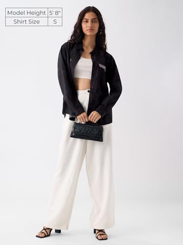 The Souled Store Originals: Indie Soul Women and Girls Long Sleeves Collared Neck Button Front Paisley Printed Viscose Blend Oversized Fit Casual Boyfriend Shirt