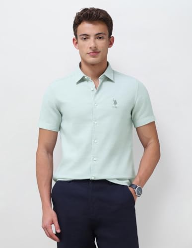 U.S. Polo Assn. Denim Co. Men's Solid Regular Fit Shirt (UDSHT2135H_Green_42)