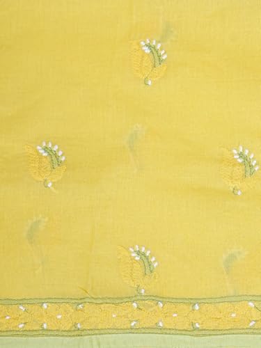 Ada Hand Embroidered Lucknowi Chikankari Unstitched Cotton Dress Material Suit Piece with Dupatta for Women 01A879665 Yellow