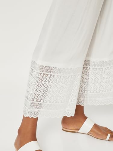Max Women Embroidered Hem Palazzos (White_XXL)