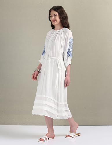 U.S. POLO ASSN. women's Viscose Fit and Flare Midi Casual Dress (UWSS24DRS123 White