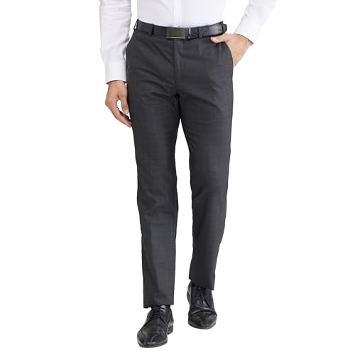 Raymond Men’s Slim Fit Formal Trousers, Poly Viscose Blend, Structure Pattern, Flat Front | Dark Green