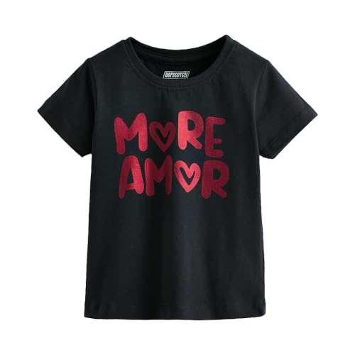 Hopscotch Girls Typography Cotton Jersey T-Shirt in Black Color for Age (4-5 Years)