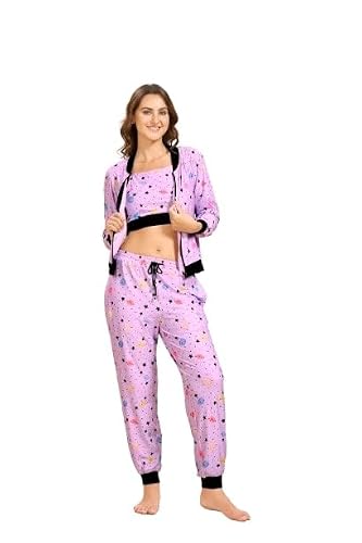 STORIES OF BANNO'S SWAGGER | Woman Poly Knit Printed Coord Set | Pajama Set | Coord Set for Women Purple