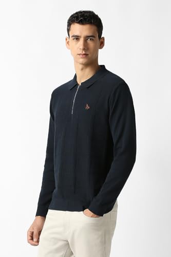 Men Navy Textured Sweater
