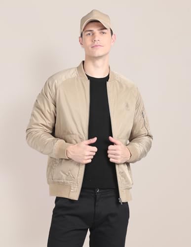 U.S.Polo Association Men's Solid Stand Collar Bomber Jacket (USJCKO3014_Beige_2XL)