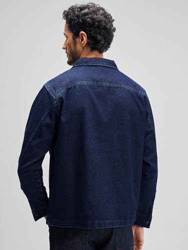 XYXX Men's Cotton Denim Jacket| Long Sleeves| Solid-Regular Fit For Everyday Wear | Midnight Blue
