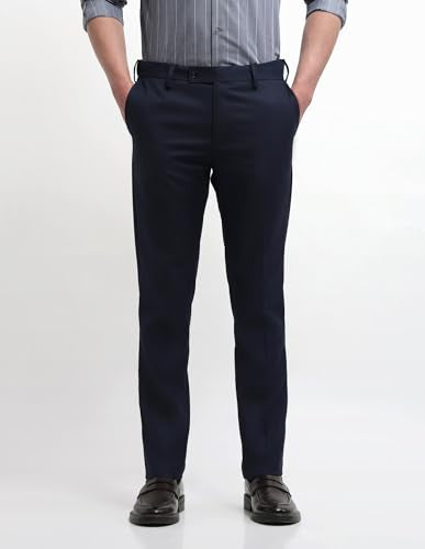Arrow Men's Hudson Tailored Regular Fit Dobby Trousers (ARALTR2083_Navy_30)