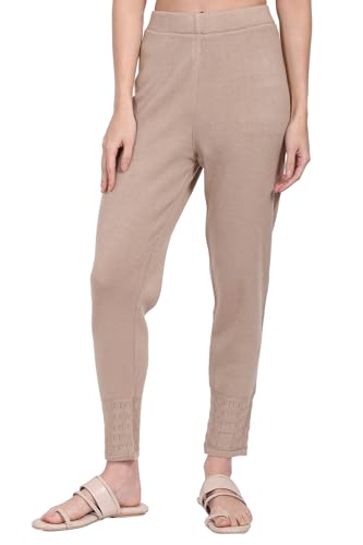 W for Woman Beige Solid Acrylic Legging - (W62081-224545-XL)