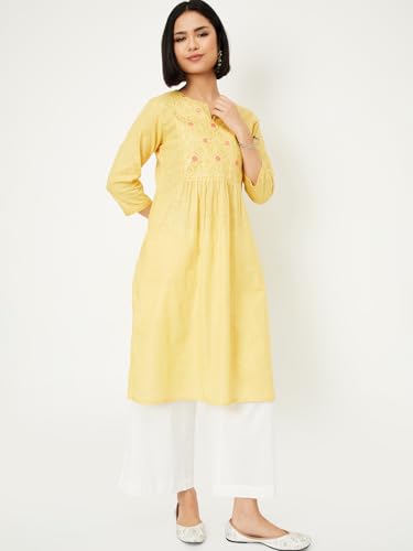 Max Women's Cotton Blend Regular Kurta (DAEKSP25CO_Mustard