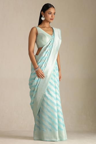 Soch Womens Turquoise Blue Tussar Woven Design Saree