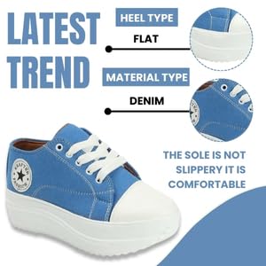 KRAFTER Chunky Denim Sneakers for Women & Girls – Sky Blue Casual Walking Shoes Comfortable Fit Trendy Everyday Wear – UK 6 – Model HP-1330-39