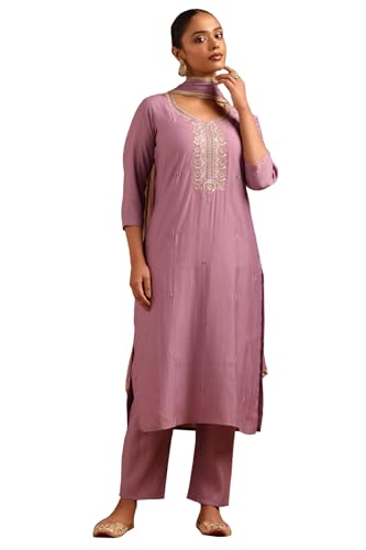 Soch Womens Purple Roman Silk Floral Salwar Suit With Stone Work