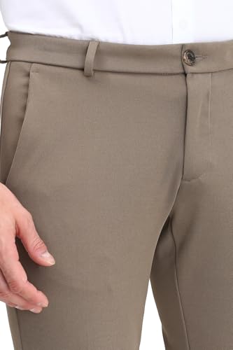 Men Khaki Crop Fit Textured Casual Trousers