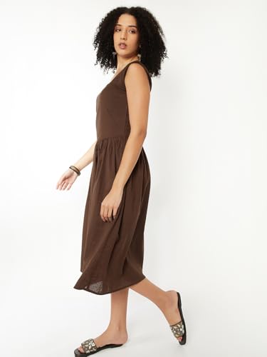 Max Women Solid A-line Dress(Brown_XS)