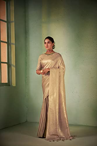 Vardha Women's Kanchipuram Art Silk Saree with Unstitched Blouse Piece - Gold Zari Woven Work Sarees for Wedding (Asya Vol.4_563)