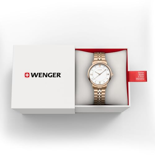WENGER Urban Donnissima Swiss Made, 35 mm, White Dial, Rose-Gold Stainless Steel Bracelet, Women's Watch - 60.1721.119