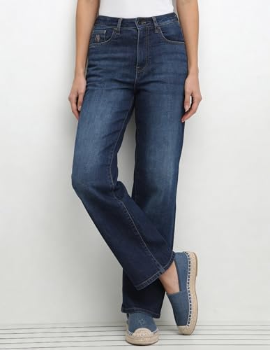 Women Straight Fit High-Rise Dark Blue Lightweight Stretchable Jeans