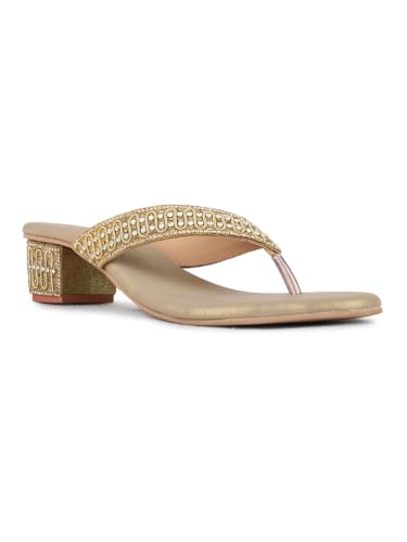 Inc.5 Womens Gold Ethnic Embellished Round Toe Block Heels