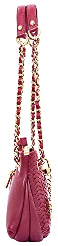 eske Piquer, the Shoulder Bag | Genuine Leather Handbag for Women | Braided Back | Chain Strap with Padding | Zip Closure | 1 Main Compartment | Elegant Structured Daily Use Purse (Wine)