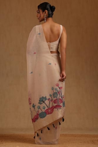 Soch Womens Beige Chanderi Woven Designs Saree