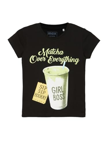 Max Girls Printed T-Shirt (Black_8-9 Y)