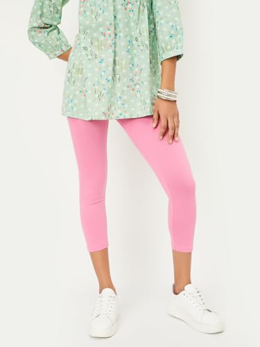Max Women Solid Calf-Length Leggings(Pink_M)