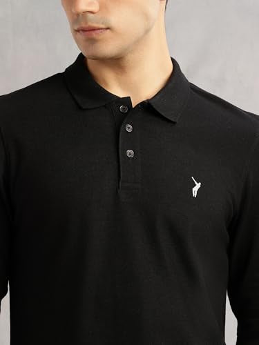 Thomas Scott Men's | Cricket Club Collection | Regular Fit | Long Sleeves | Solid | Button Closure | Knitted Fabric | Polo Collar | T-Shirt (CCKTT017_Black_2XL)