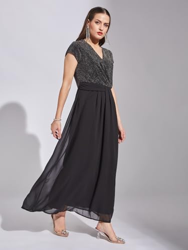 Latin Quarters Women Black Cap Sleeve Solid Dress_M