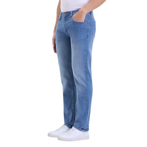 Men Light Blue Mid-Wash Straight Fit Stretch Jeans